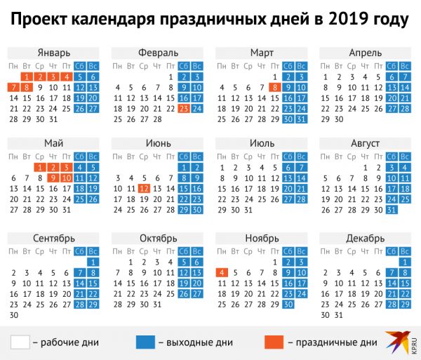 График выходных и праздничных дней на 2019 год