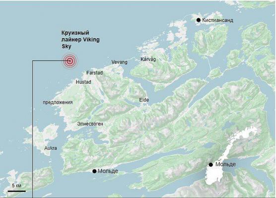 У берегов Норвегии продолжается эвакуация пассажиров с потерявшего ход парома